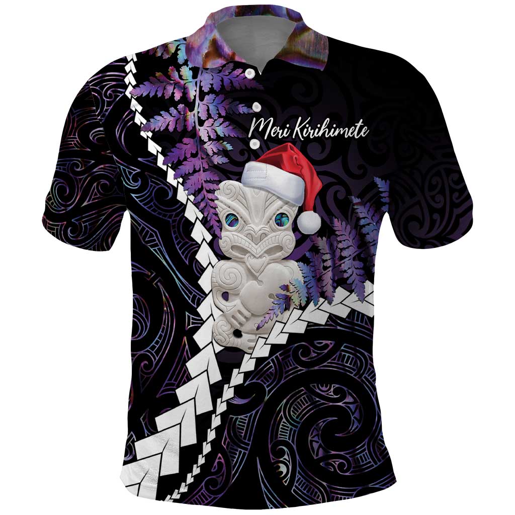 New Zealand Personalised Polo Shirt Meri Kirihimete Kowhaiwhai Mix Paua Shell - Amethys - Vibe Hoodie Shop