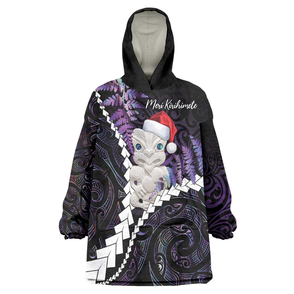 New Zealand Personalised Wearable Blanket Hoodie Meri Kirihimete Kowhaiwhai Mix Paua Shell - Amethys - Vibe Hoodie Shop