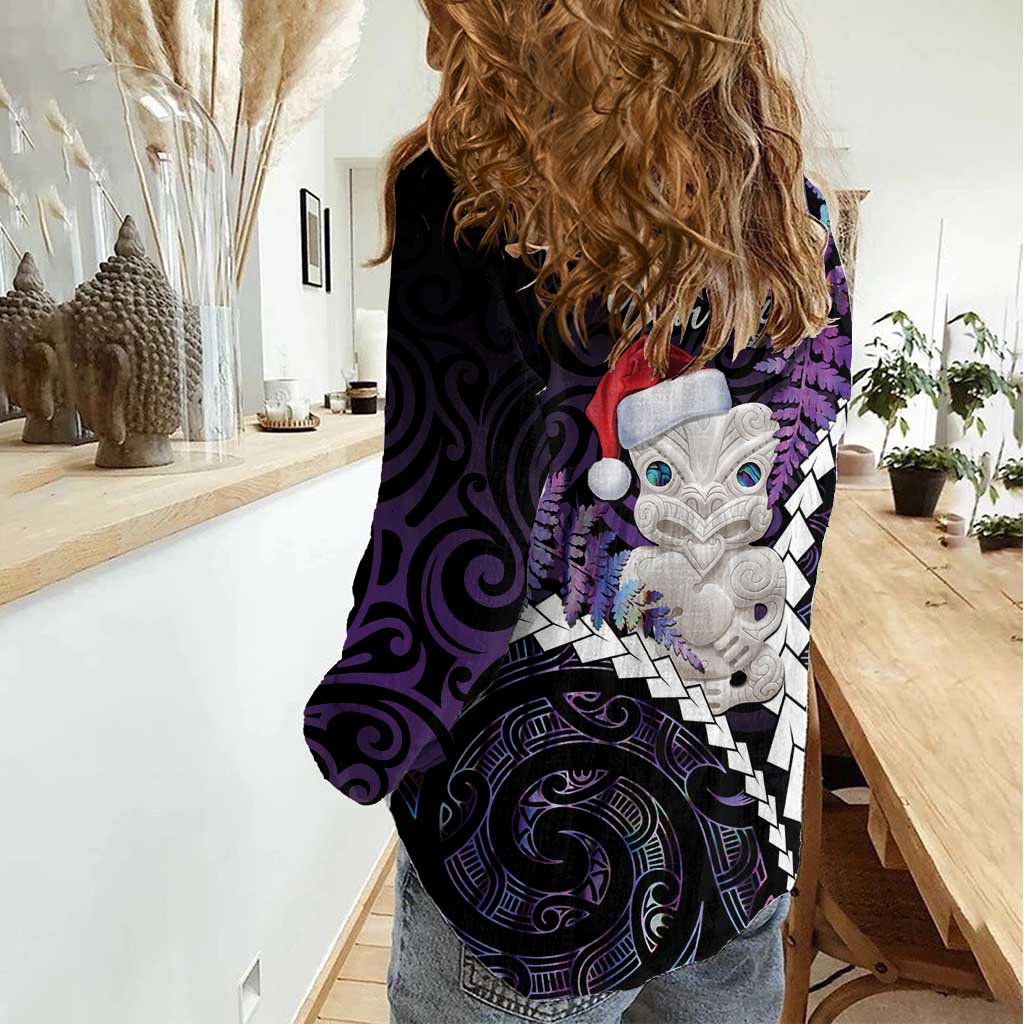 New Zealand Personalised Women Casual Shirt Meri Kirihimete Kowhaiwhai Mix Paua Shell - Amethys - Vibe Hoodie Shop