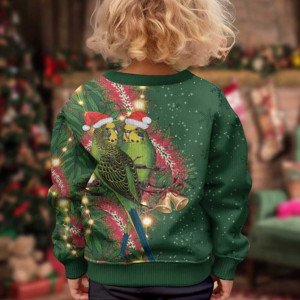 Green Budgerigars on Callistemon Merry Christmas Aussie Kid Ugly Christmas Sweater - Vibe Hoodie