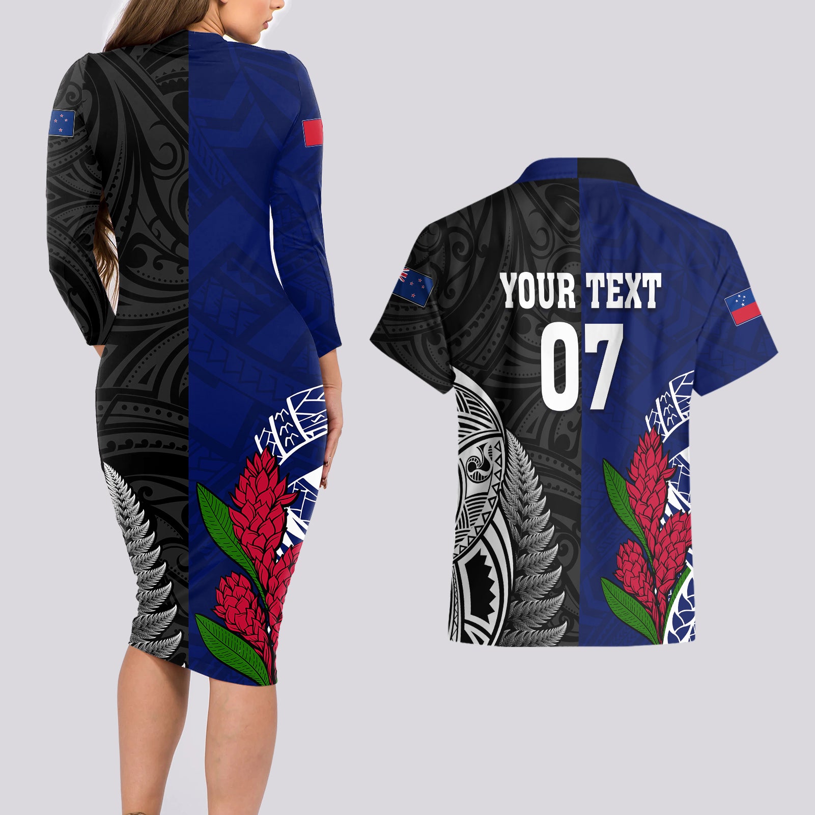 personalised-new-zealand-vs-samoa-rugby-couples-matching-long-sleeve-bodycon-dress-and-hawaiian-shirt-go-champions
