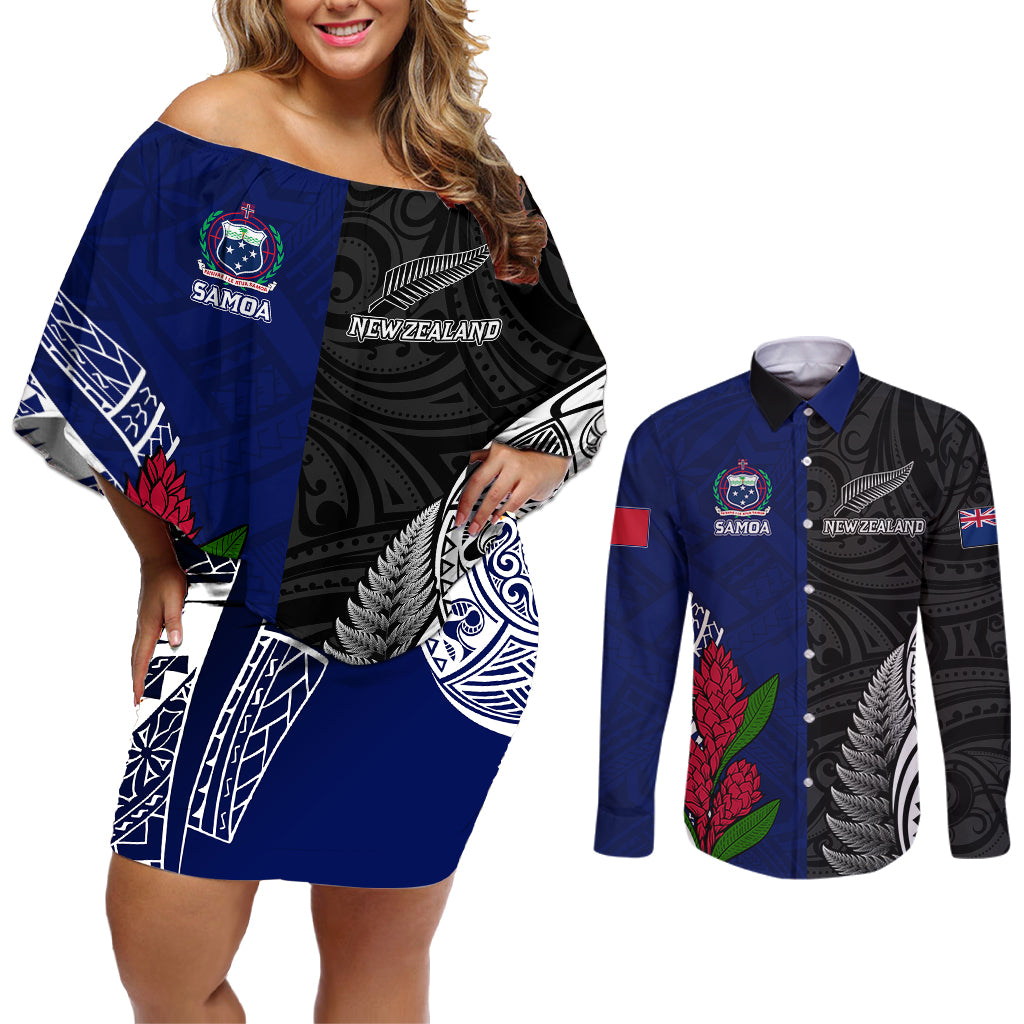 personalised-new-zealand-vs-samoa-rugby-couples-matching-off-shoulder-short-dress-and-long-sleeve-button-shirts-go-champions