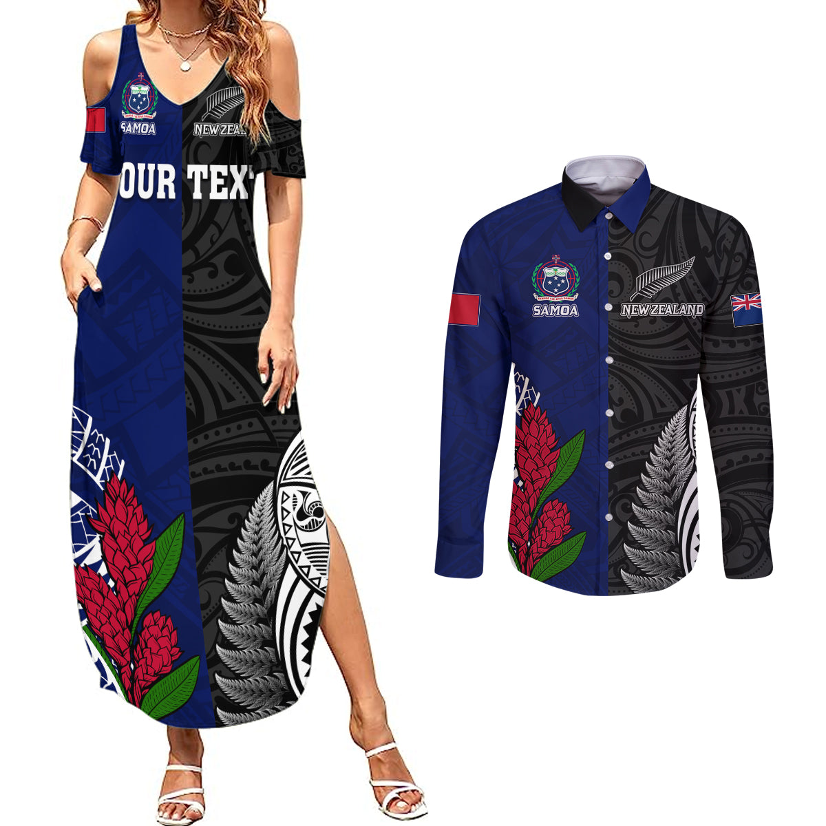 personalised-new-zealand-vs-samoa-rugby-couples-matching-summer-maxi-dress-and-long-sleeve-button-shirts-go-champions