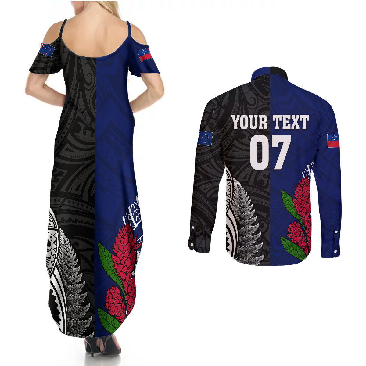 personalised-new-zealand-vs-samoa-rugby-couples-matching-summer-maxi-dress-and-long-sleeve-button-shirts-go-champions