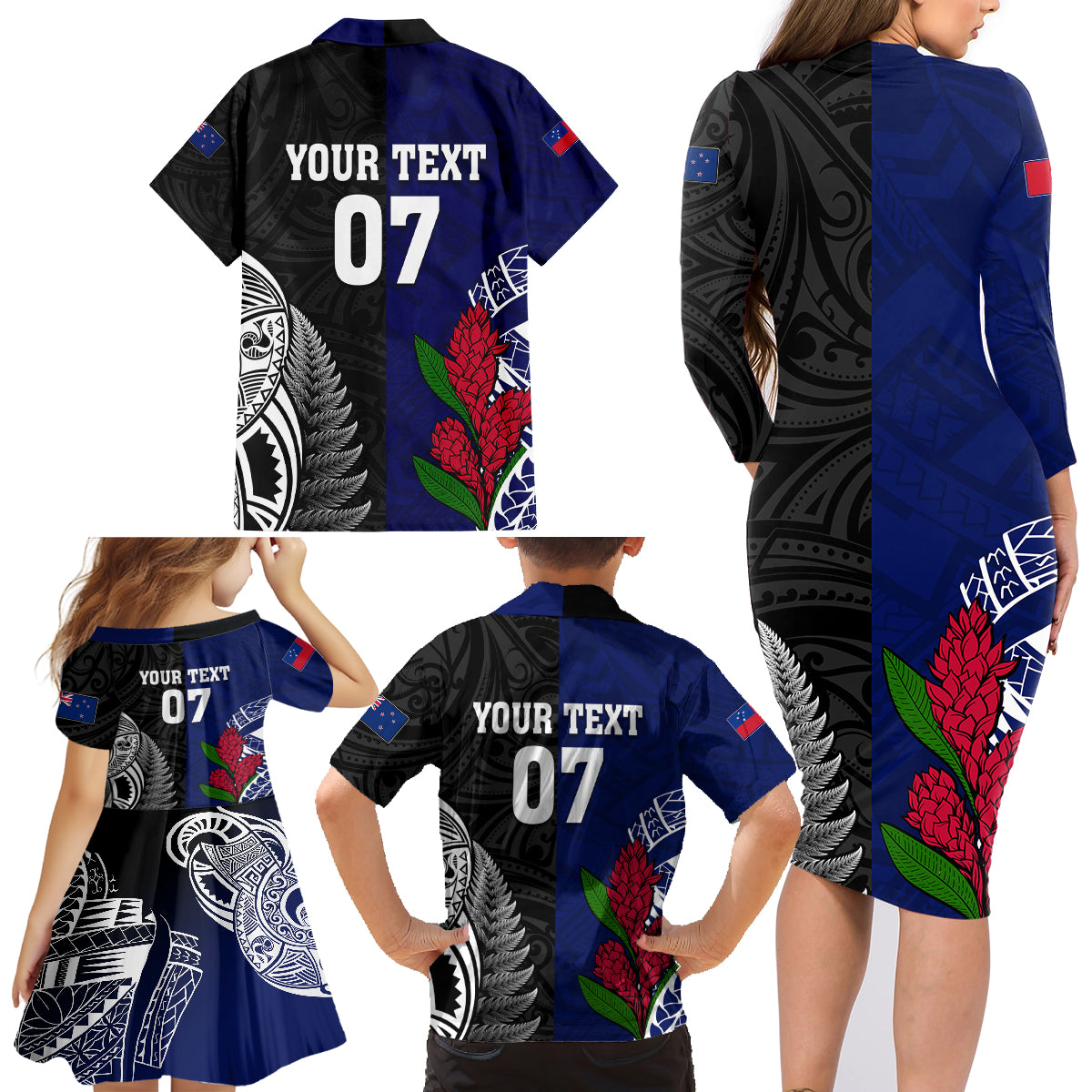 personalised-new-zealand-vs-samoa-rugby-family-matching-long-sleeve-bodycon-dress-and-hawaiian-shirt-go-champions
