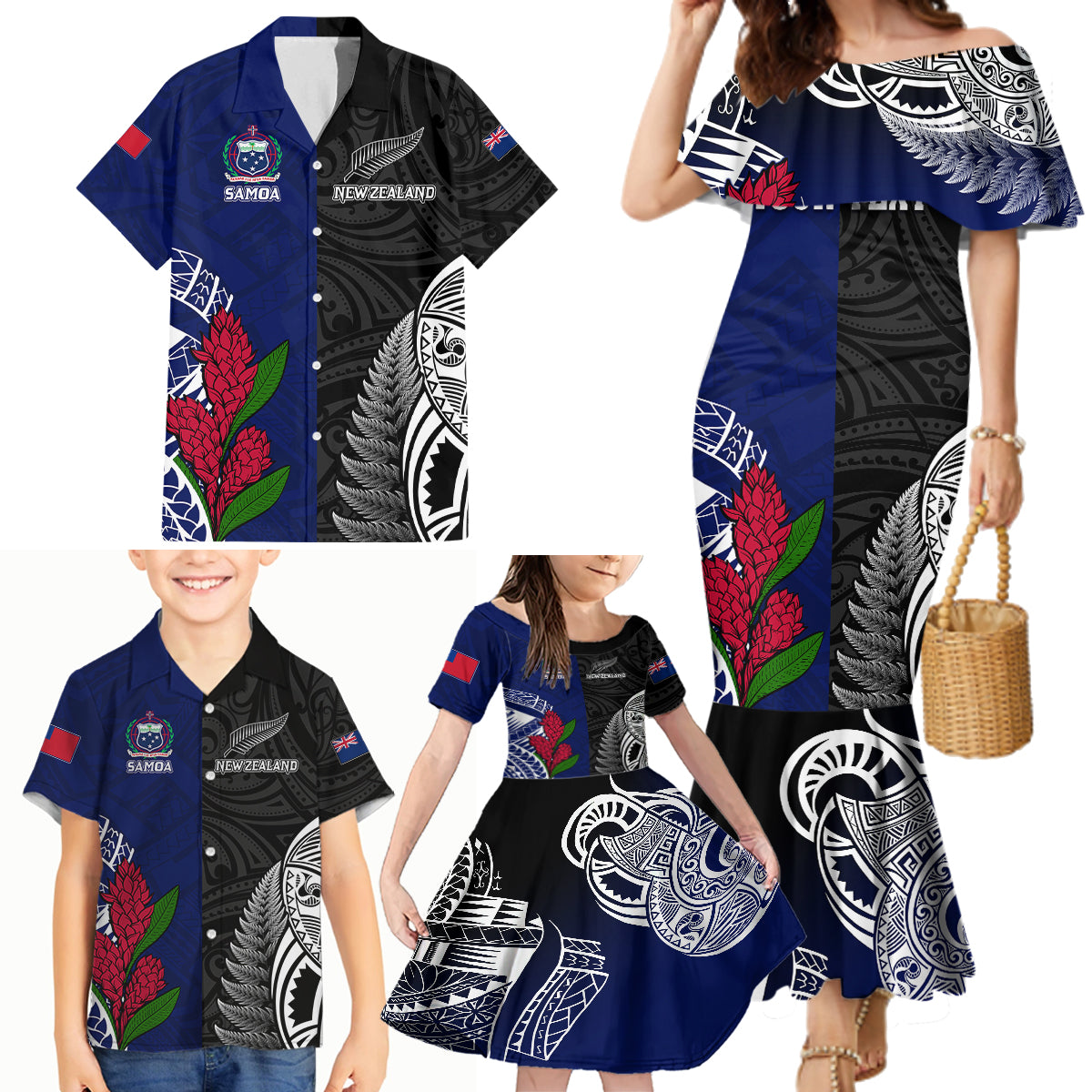 personalised-new-zealand-vs-samoa-rugby-family-matching-mermaid-dress-and-hawaiian-shirt-go-champions
