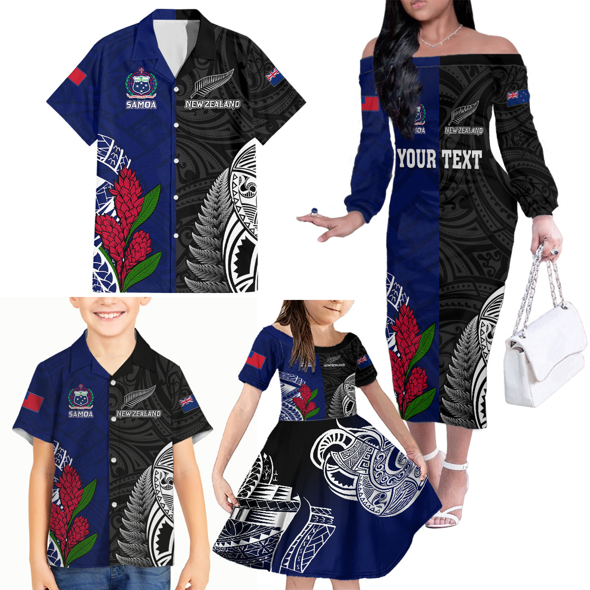 personalised-new-zealand-vs-samoa-rugby-family-matching-off-shoulder-long-sleeve-dress-and-hawaiian-shirt-go-champions