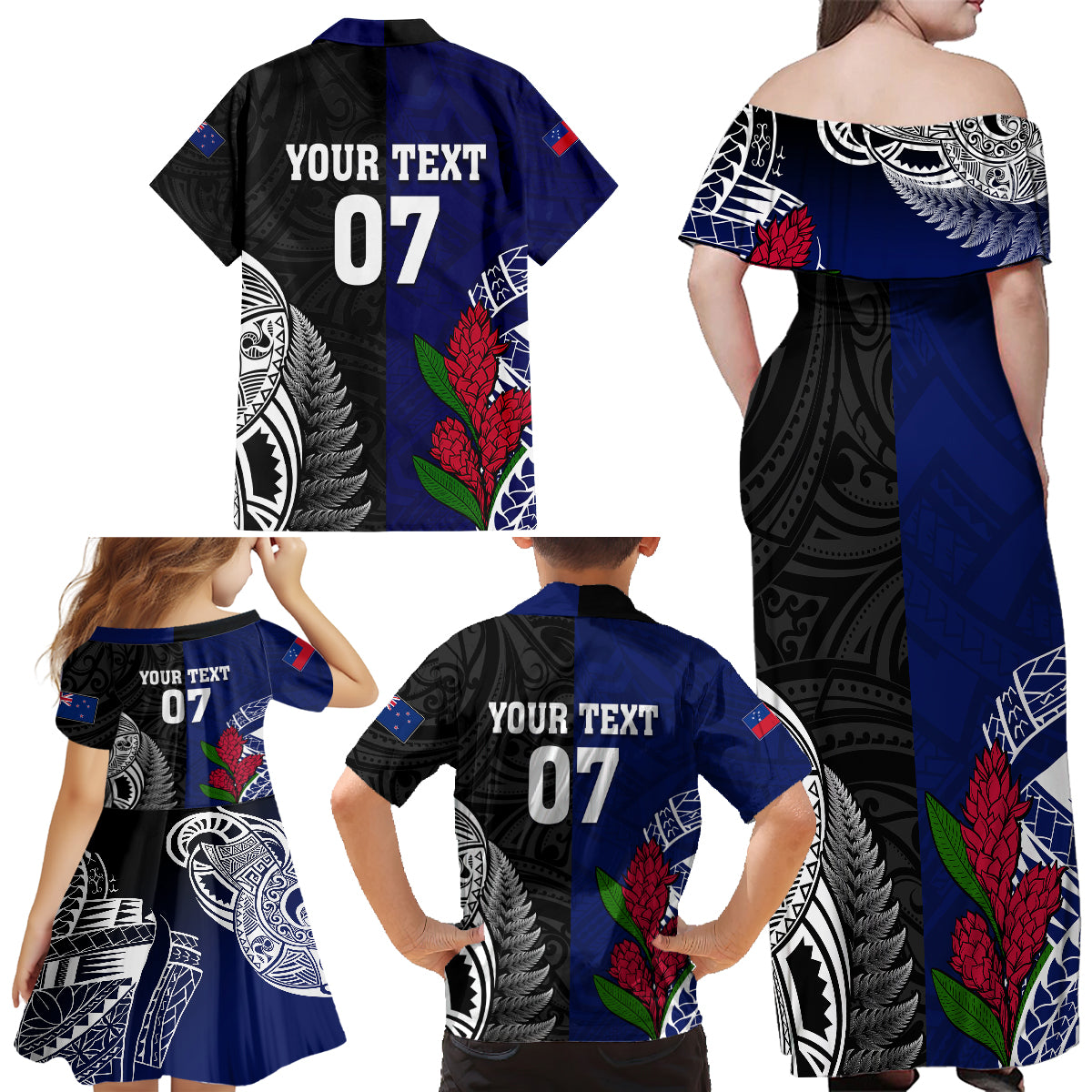 personalised-new-zealand-vs-samoa-rugby-family-matching-off-shoulder-long-sleeve-dress-and-hawaiian-shirt-go-champions