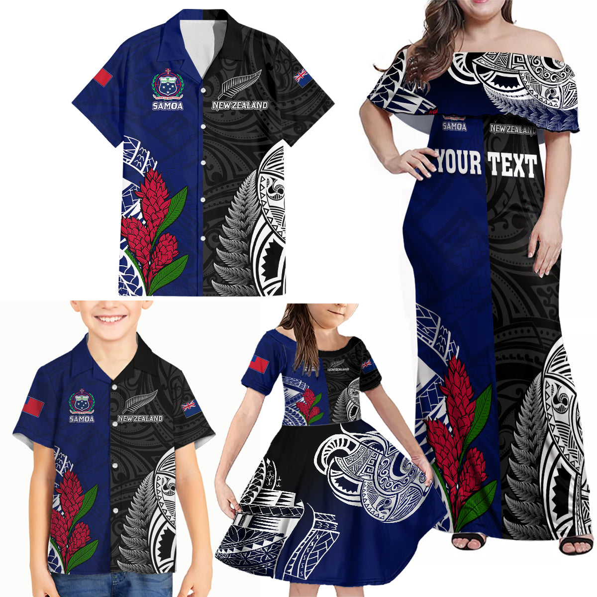 personalised-new-zealand-vs-samoa-rugby-family-matching-off-shoulder-maxi-dress-and-hawaiian-shirt-go-champions
