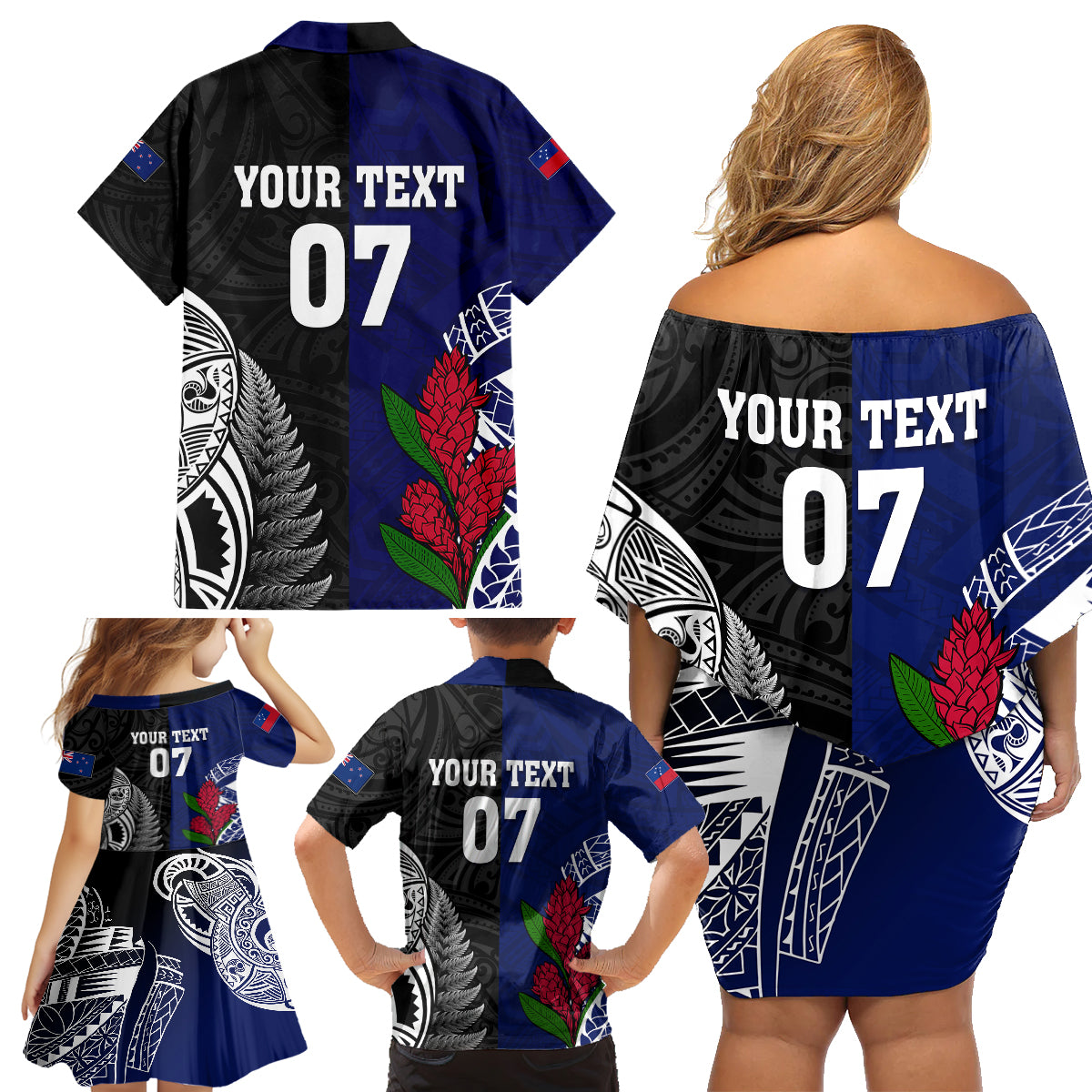 personalised-new-zealand-vs-samoa-rugby-family-matching-off-shoulder-short-dress-and-hawaiian-shirt-go-champions
