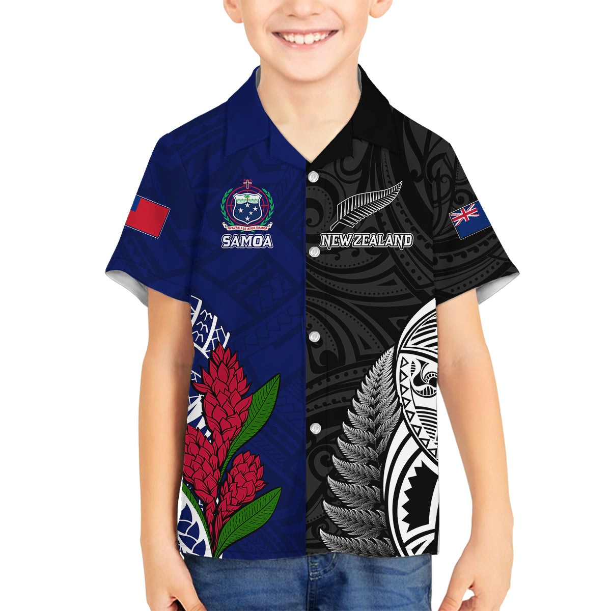 personalised-new-zealand-vs-samoa-rugby-family-matching-off-shoulder-short-dress-and-hawaiian-shirt-go-champions