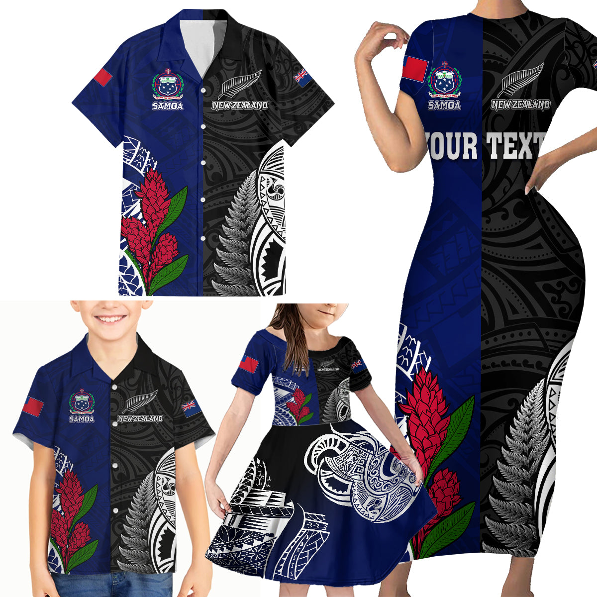 personalised-new-zealand-vs-samoa-rugby-family-matching-short-sleeve-bodycon-dress-and-hawaiian-shirt-go-champions