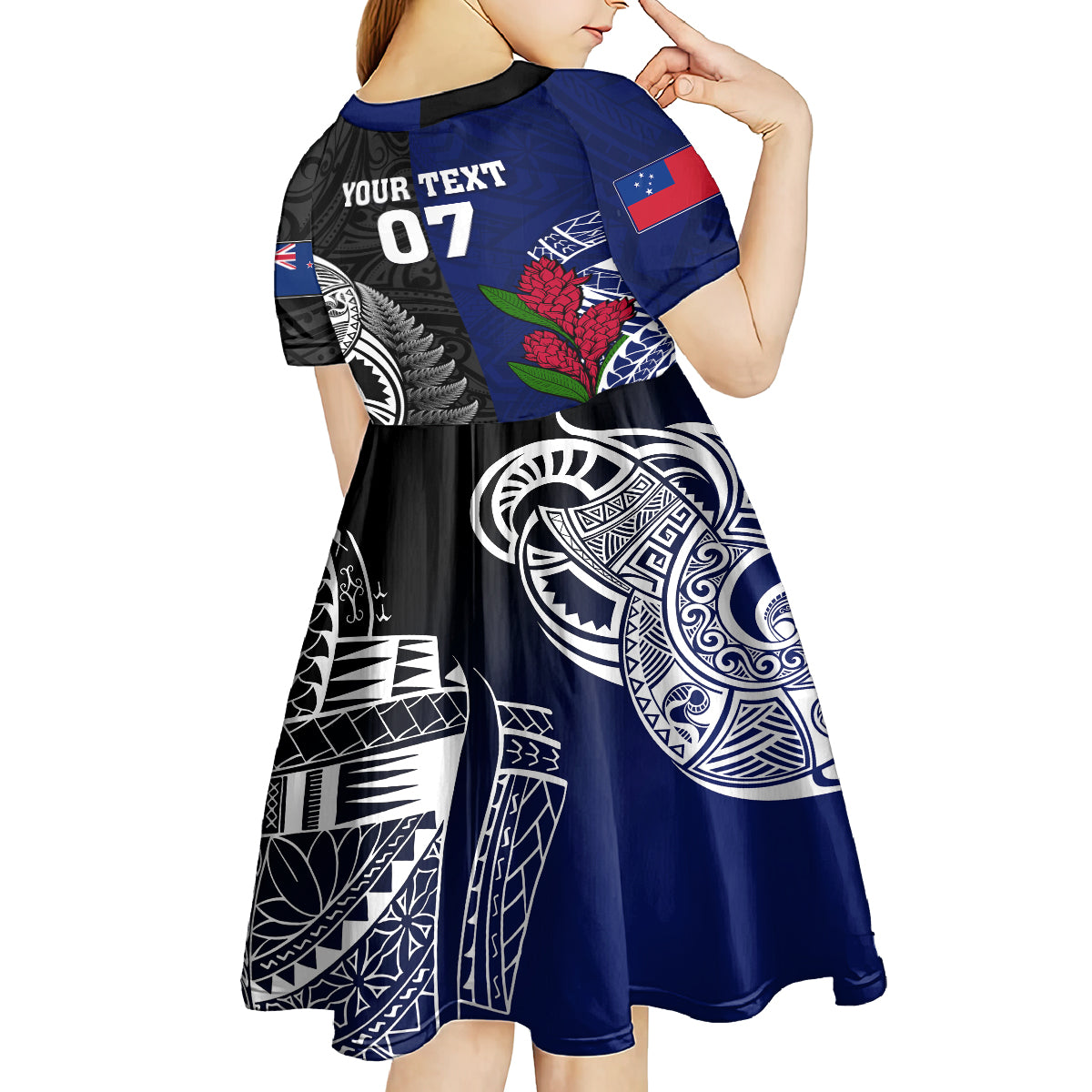 Personalised New Zealand Vs Samoa Rugby Kid Short Sleeve Dress Go Champions - Vibe Hoodie Shop