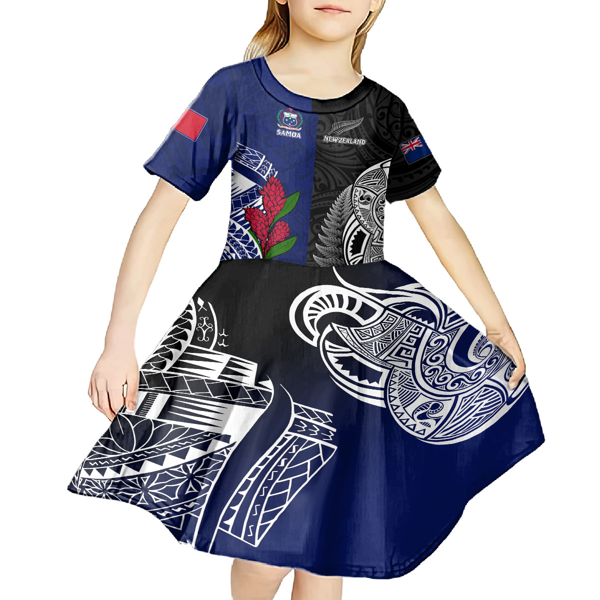 Personalised New Zealand Vs Samoa Rugby Kid Short Sleeve Dress Go Champions - Vibe Hoodie Shop