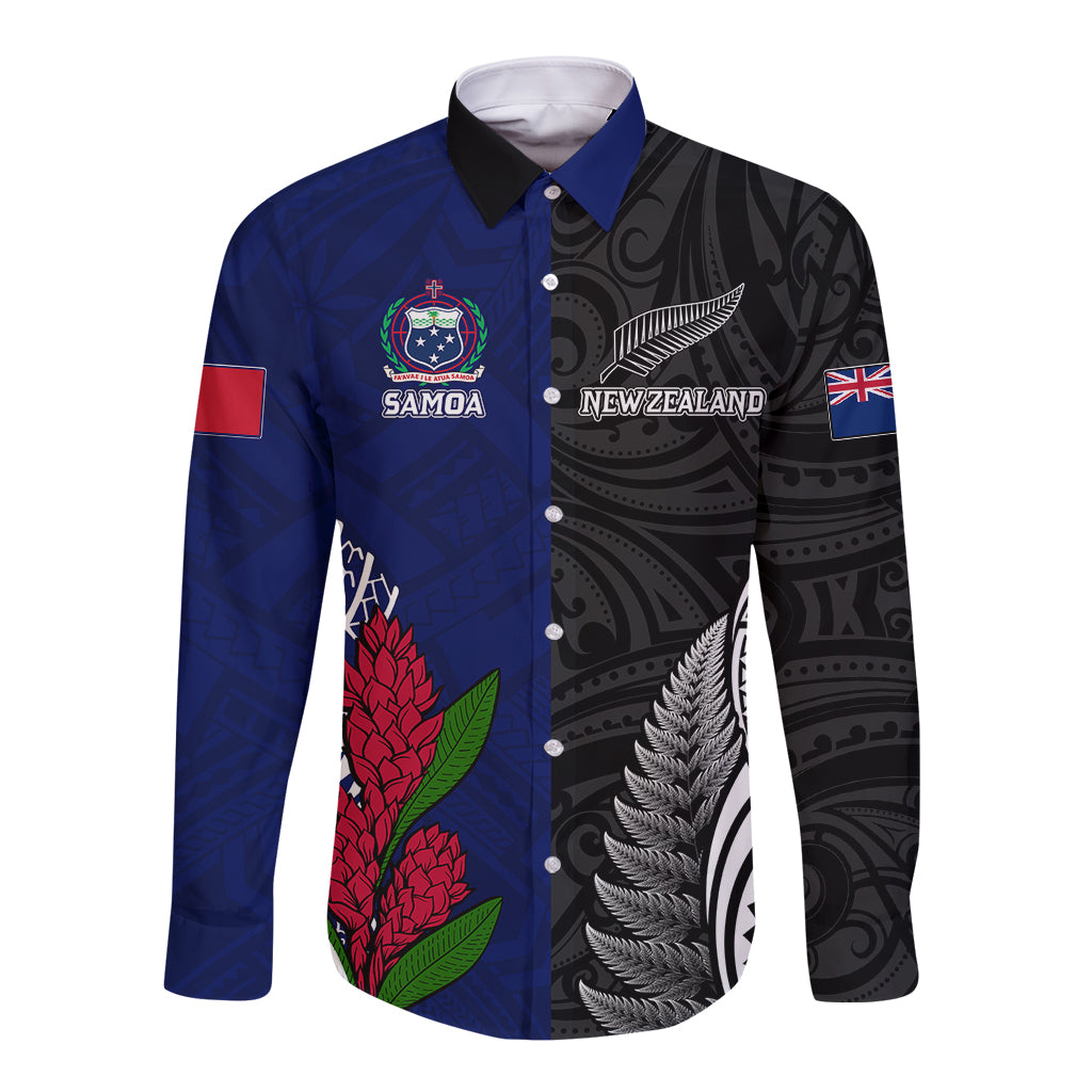 Personalised New Zealand Vs Samoa Rugby Long Sleeve Button Shirt Go Champions - Vibe Hoodie Shop