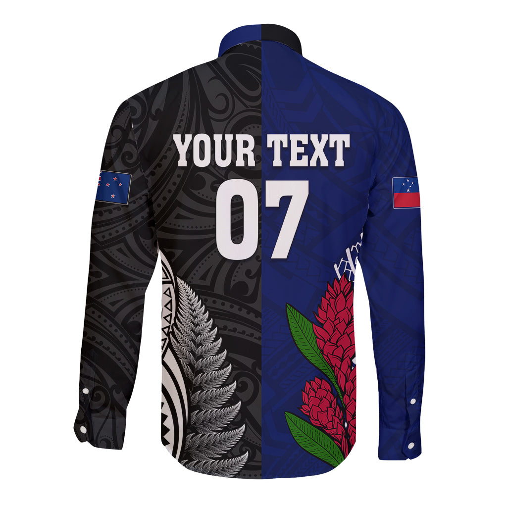 Personalised New Zealand Vs Samoa Rugby Long Sleeve Button Shirt Go Champions - Vibe Hoodie Shop