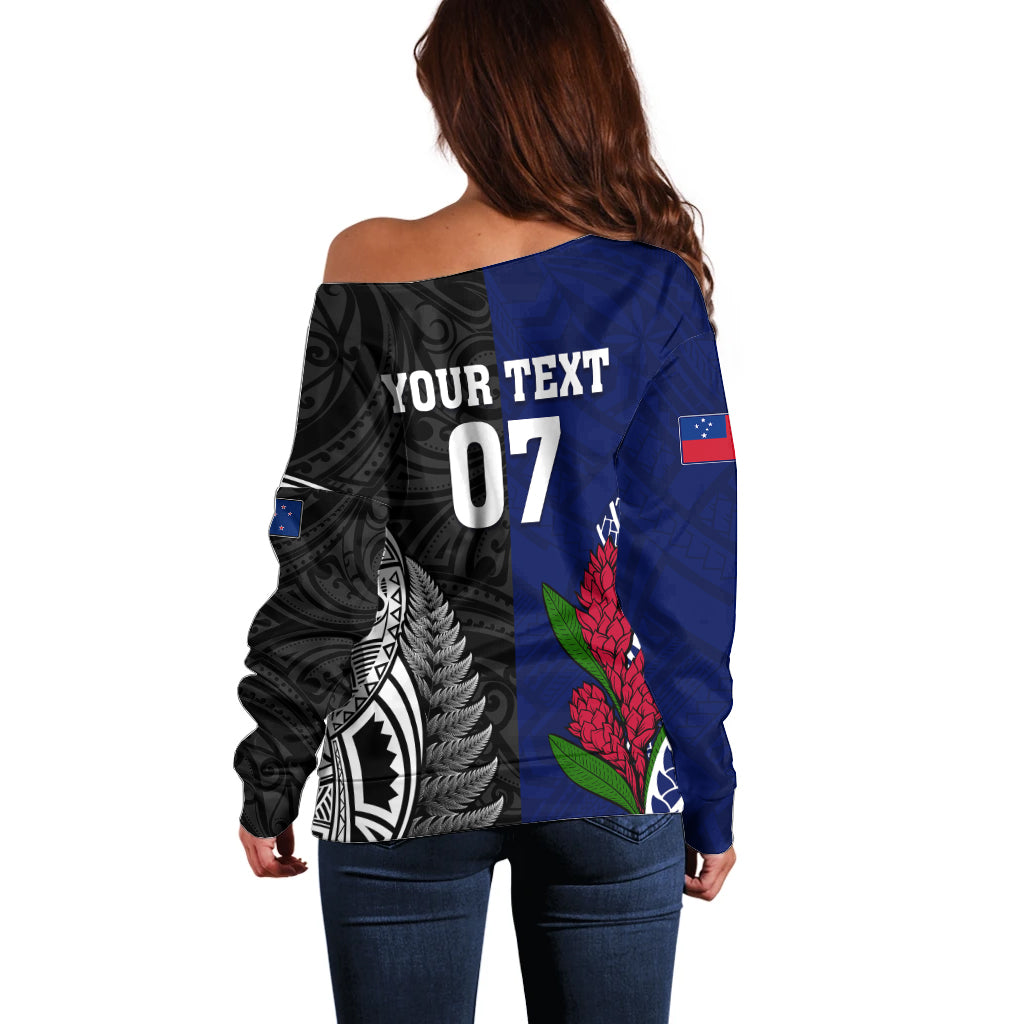 Personalised New Zealand Vs Samoa Rugby Off Shoulder Sweater Go Champions - Vibe Hoodie Shop