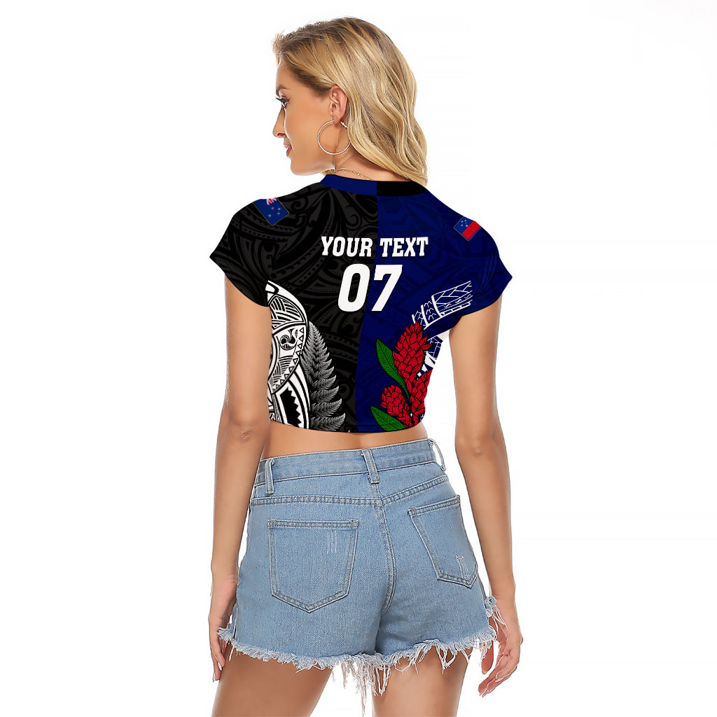 Personalised New Zealand Vs Samoa Rugby Raglan Cropped T Shirt Go Champions - Vibe Hoodie Shop