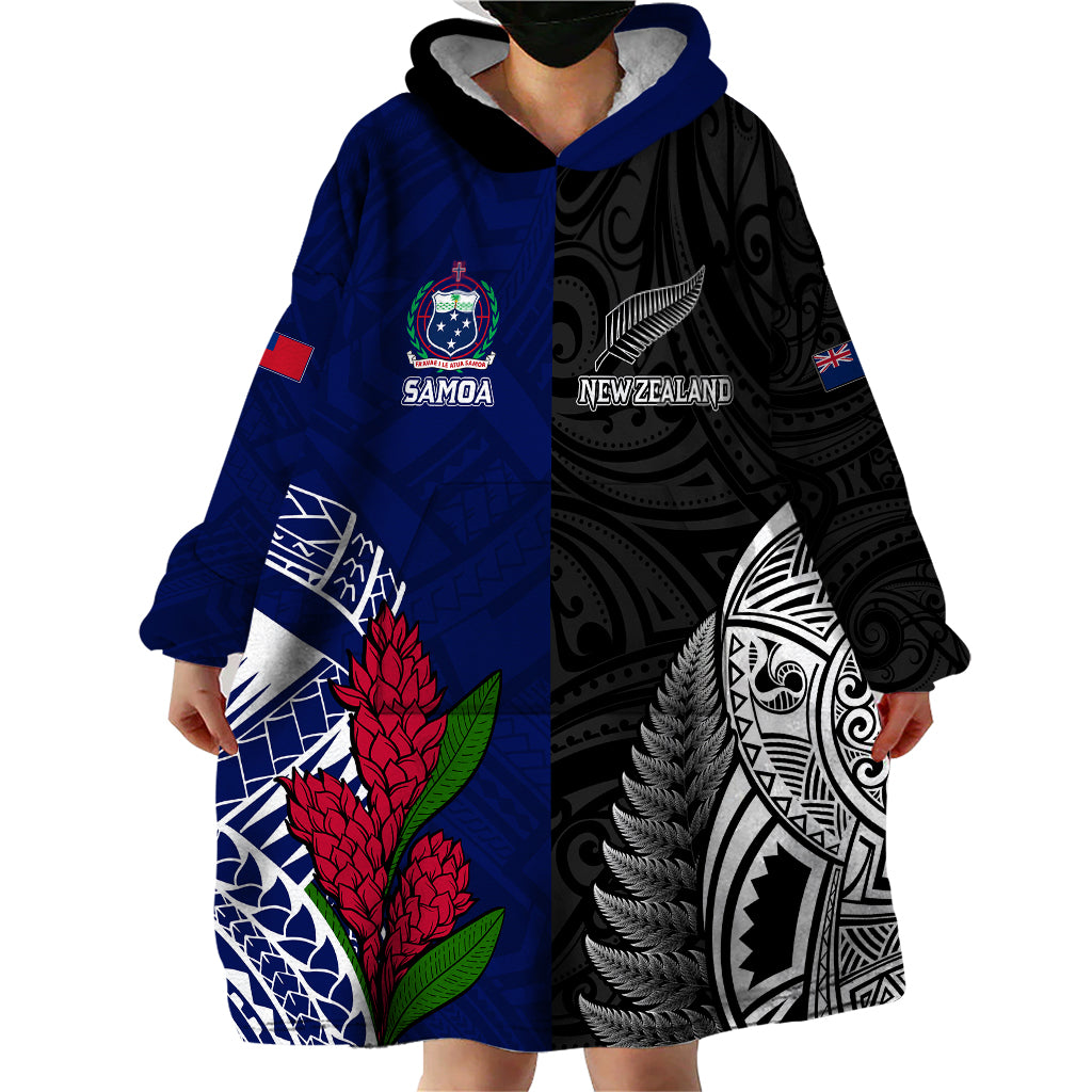 Personalised New Zealand Vs Samoa Rugby Wearable Blanket Hoodie Go Champions - Vibe Hoodie Shop