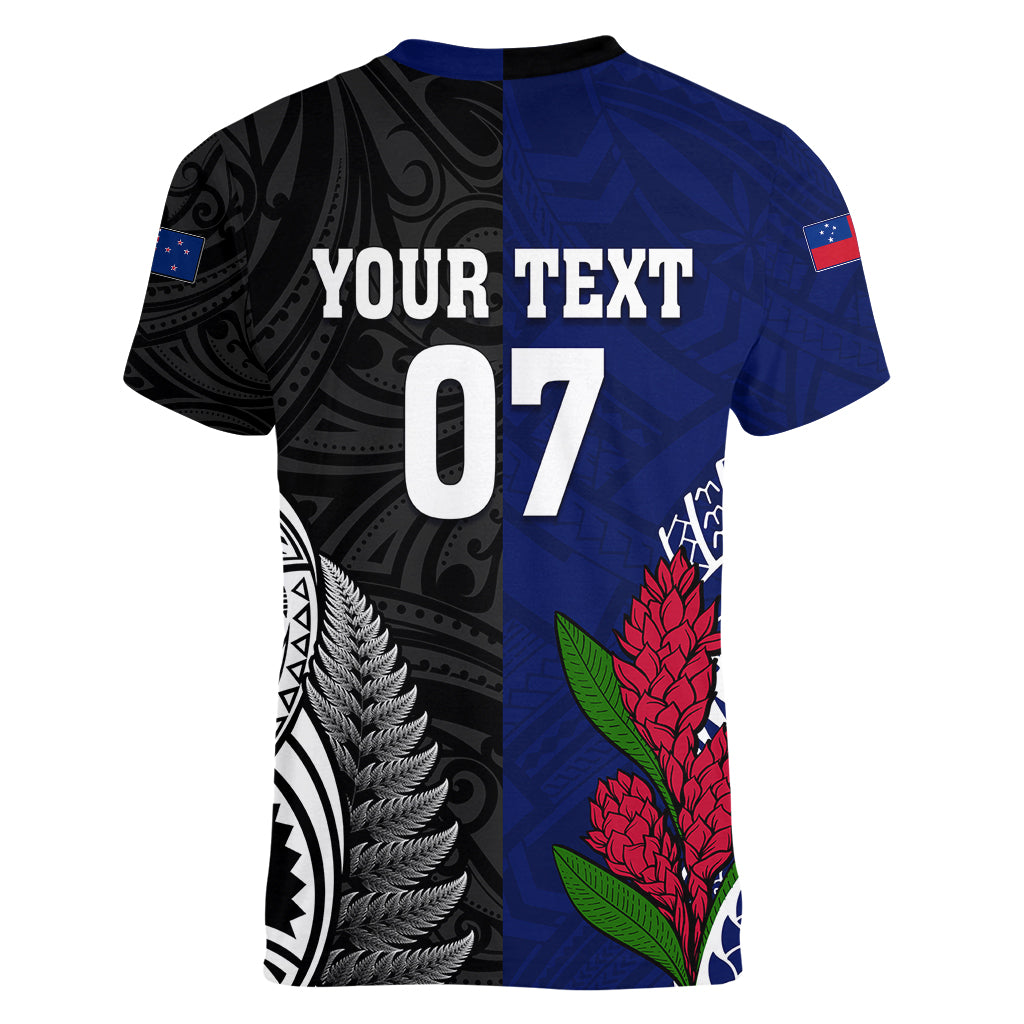 Personalised New Zealand Vs Samoa Rugby Women V Neck T Shirt Go Champions - Vibe Hoodie Shop