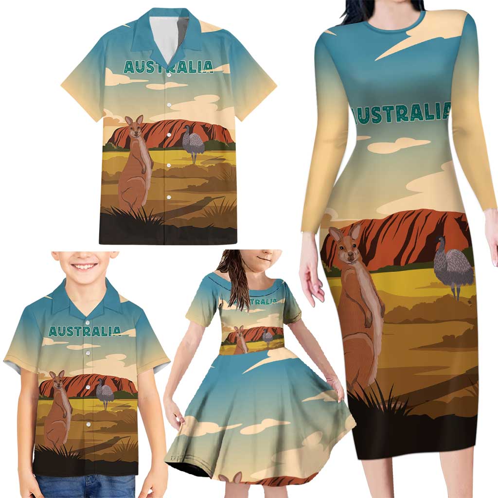 Australia Personalized Family Matching Long Sleeve Bodycon Dress and Hawaiian Shirt Uluru Scenery