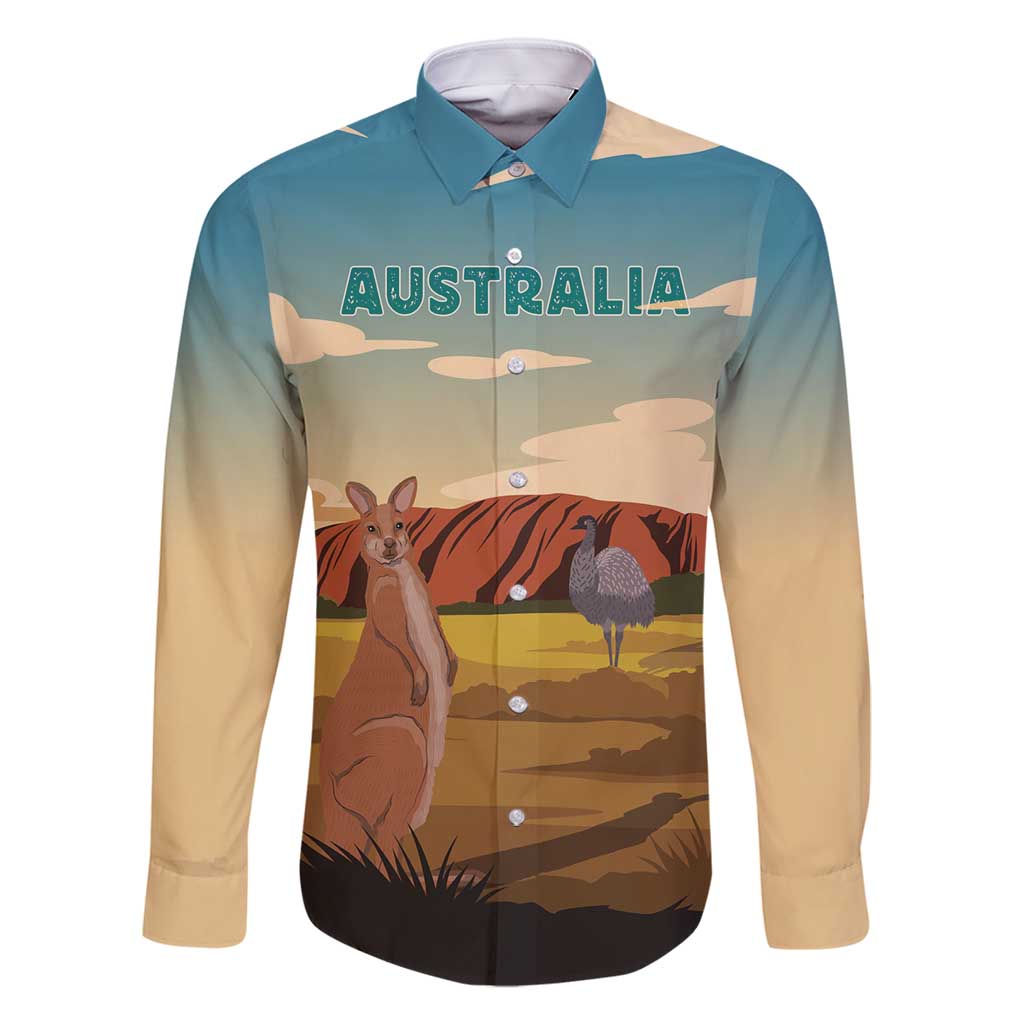 Australia Personalized Family Matching Long Sleeve Bodycon Dress and Hawaiian Shirt Uluru Scenery