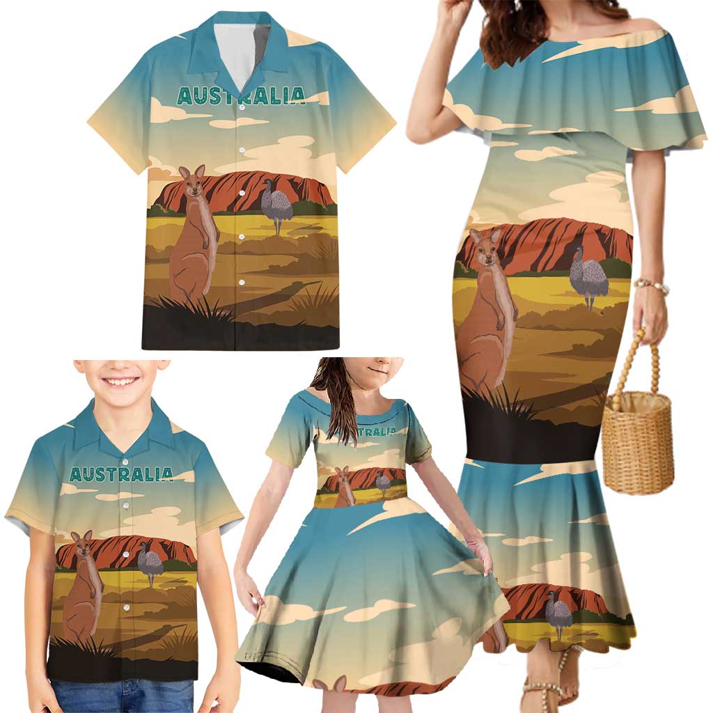 Australia Personalized Family Matching Mermaid Dress and Hawaiian Shirt Uluru Scenery