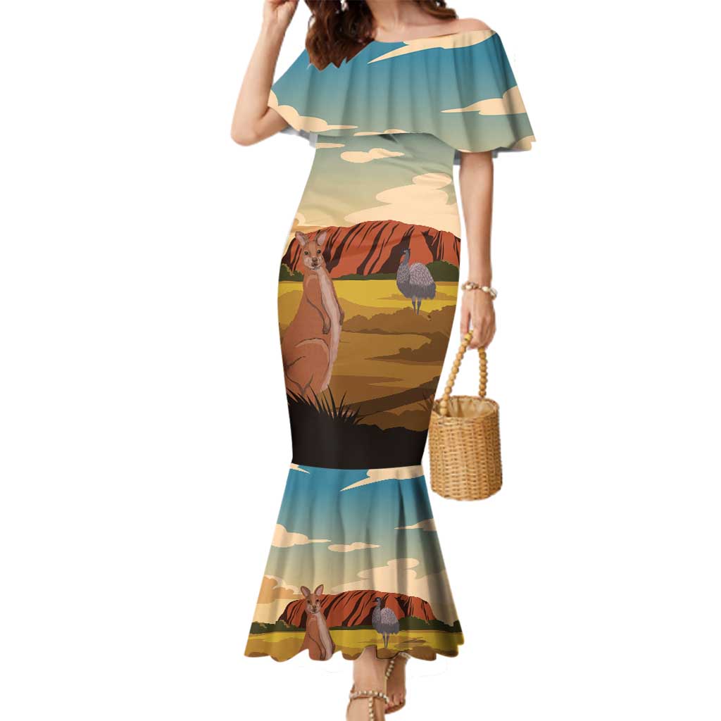 Australia Personalized Family Matching Mermaid Dress and Hawaiian Shirt Uluru Scenery