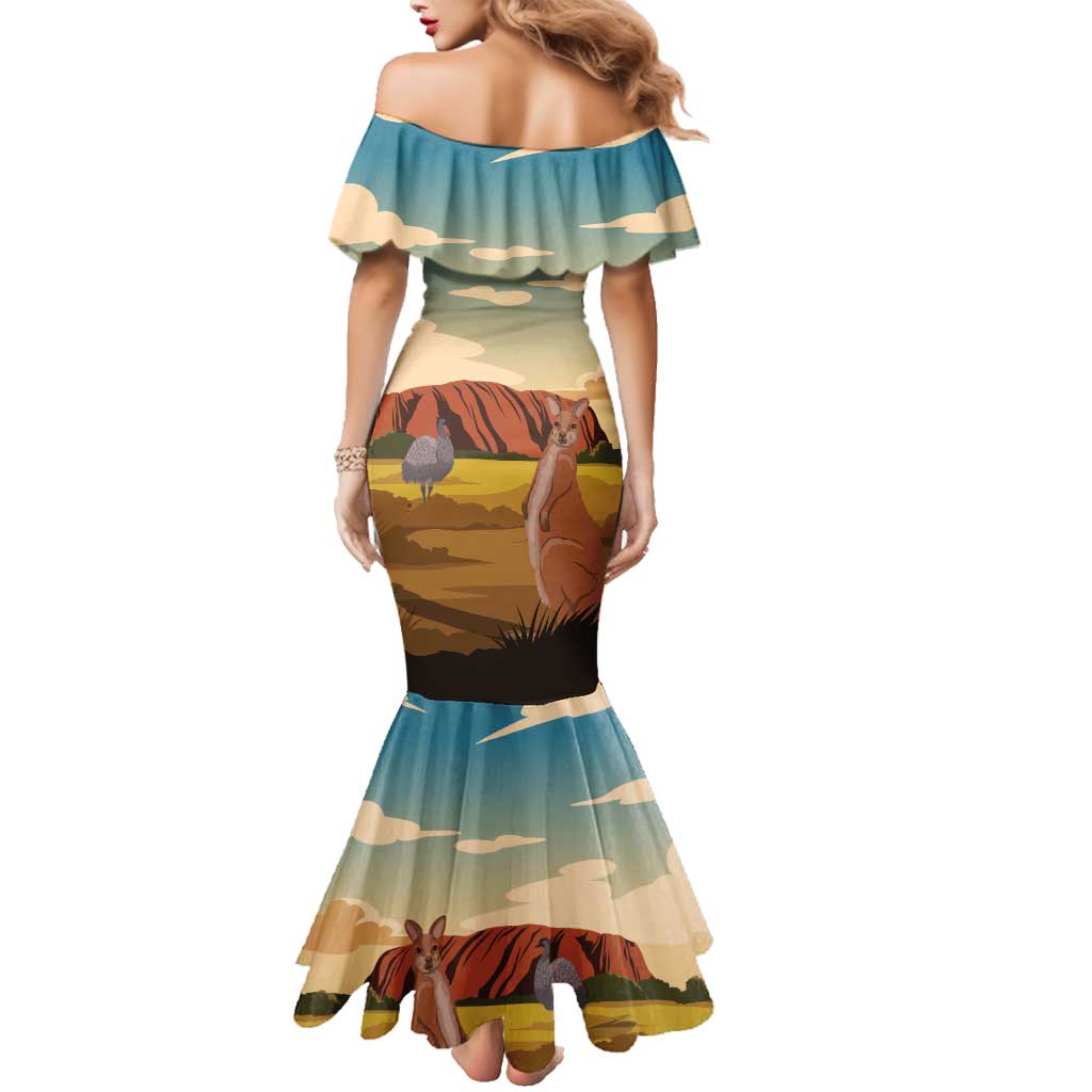 Australia Personalized Family Matching Mermaid Dress and Hawaiian Shirt Uluru Scenery