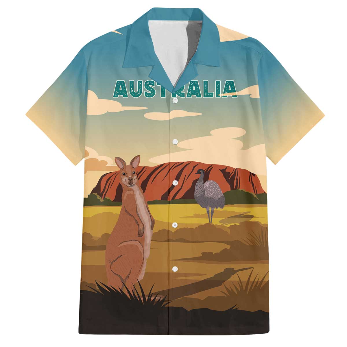 Australia Personalized Family Matching Off The Shoulder Long Sleeve Dress and Hawaiian Shirt Uluru Scenery