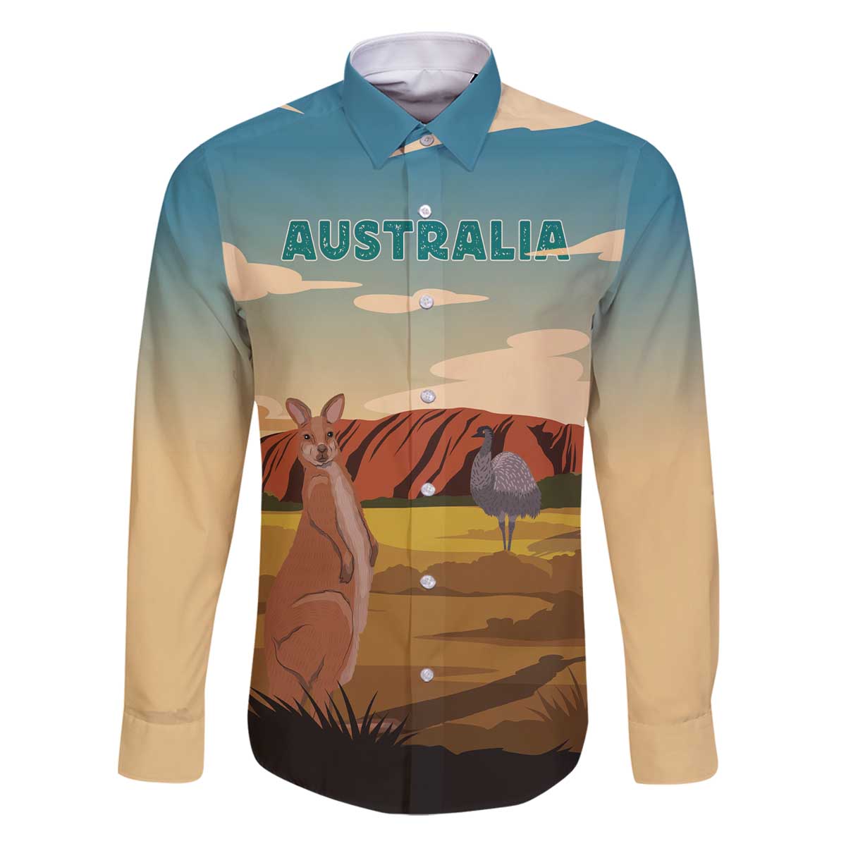 Australia Personalized Family Matching Off The Shoulder Long Sleeve Dress and Hawaiian Shirt Uluru Scenery