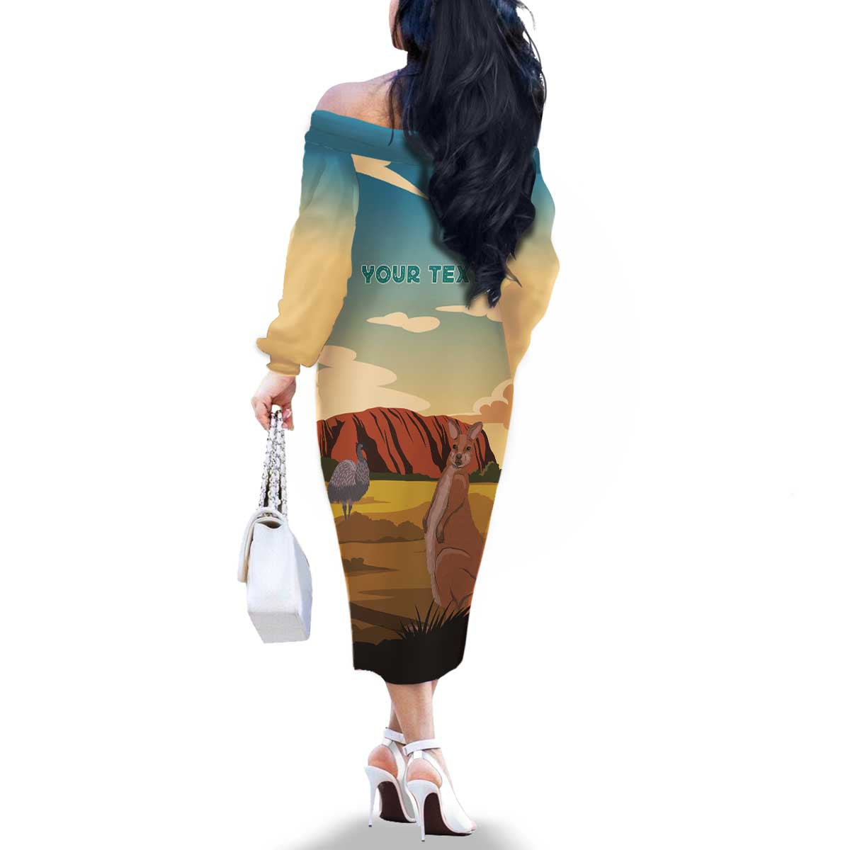 Australia Personalized Family Matching Off The Shoulder Long Sleeve Dress and Hawaiian Shirt Uluru Scenery