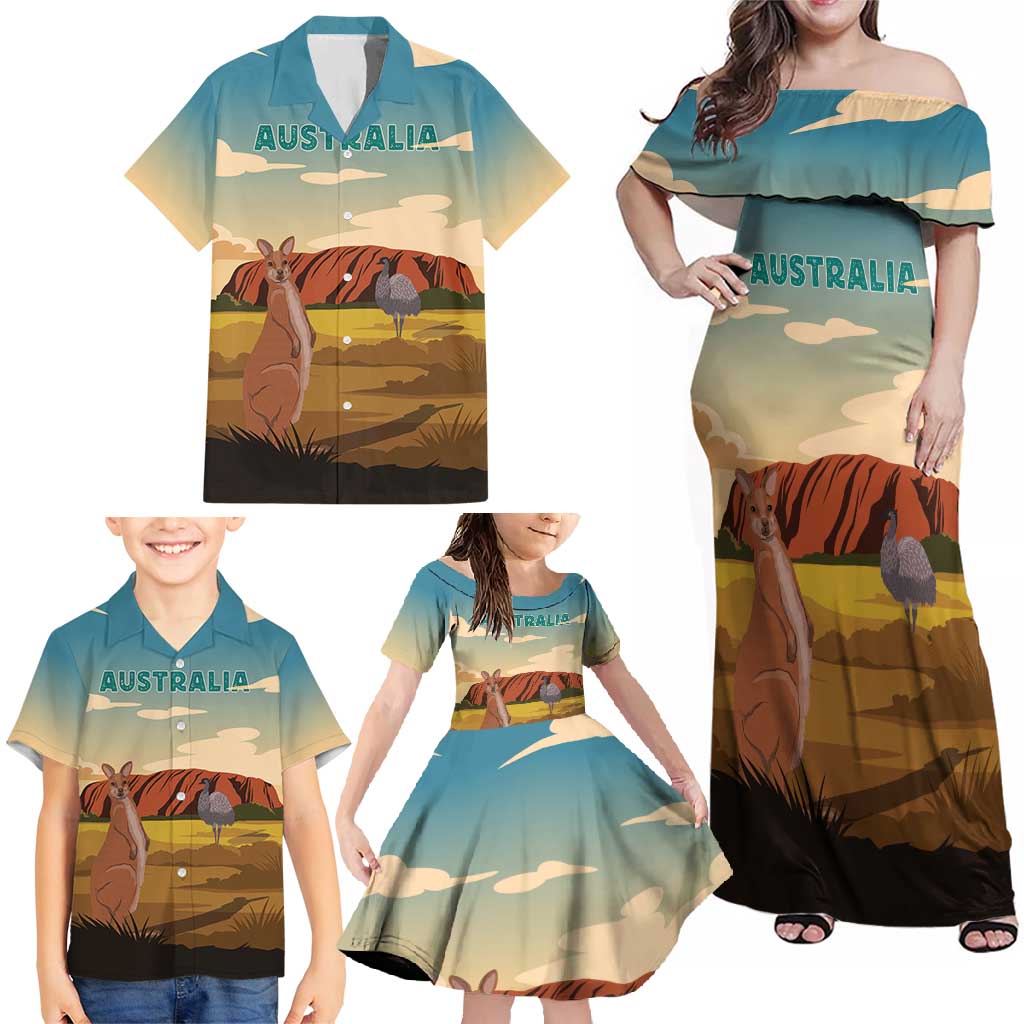 Australia Personalized Family Matching Off Shoulder Maxi Dress and Hawaiian Shirt Uluru Scenery