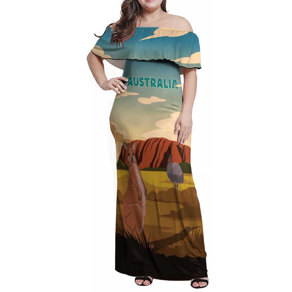 Australia Personalized Family Matching Off Shoulder Maxi Dress and Hawaiian Shirt Uluru Scenery