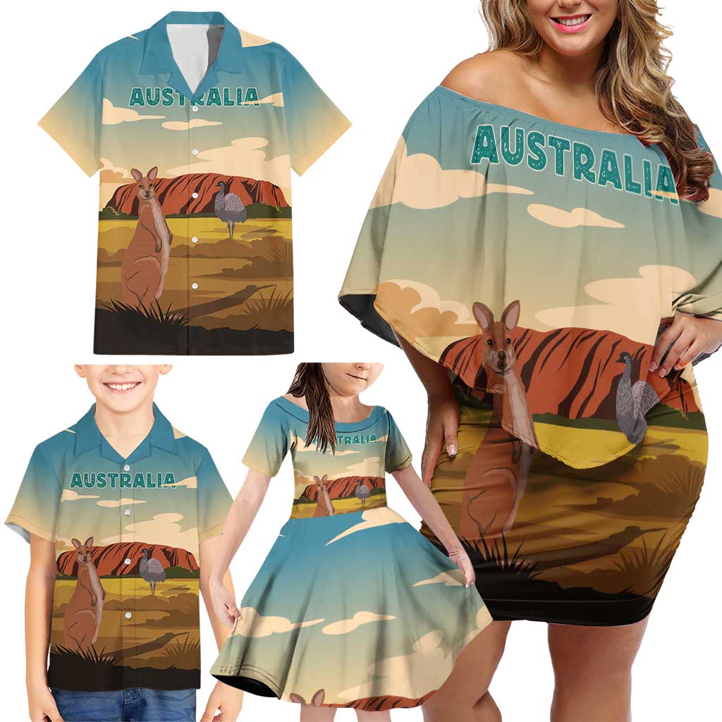 Australia Personalized Family Matching Off Shoulder Short Dress and Hawaiian Shirt Uluru Scenery