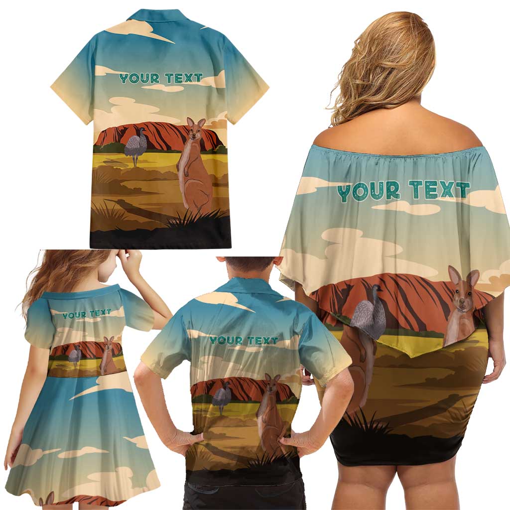 Australia Personalized Family Matching Off Shoulder Short Dress and Hawaiian Shirt Uluru Scenery