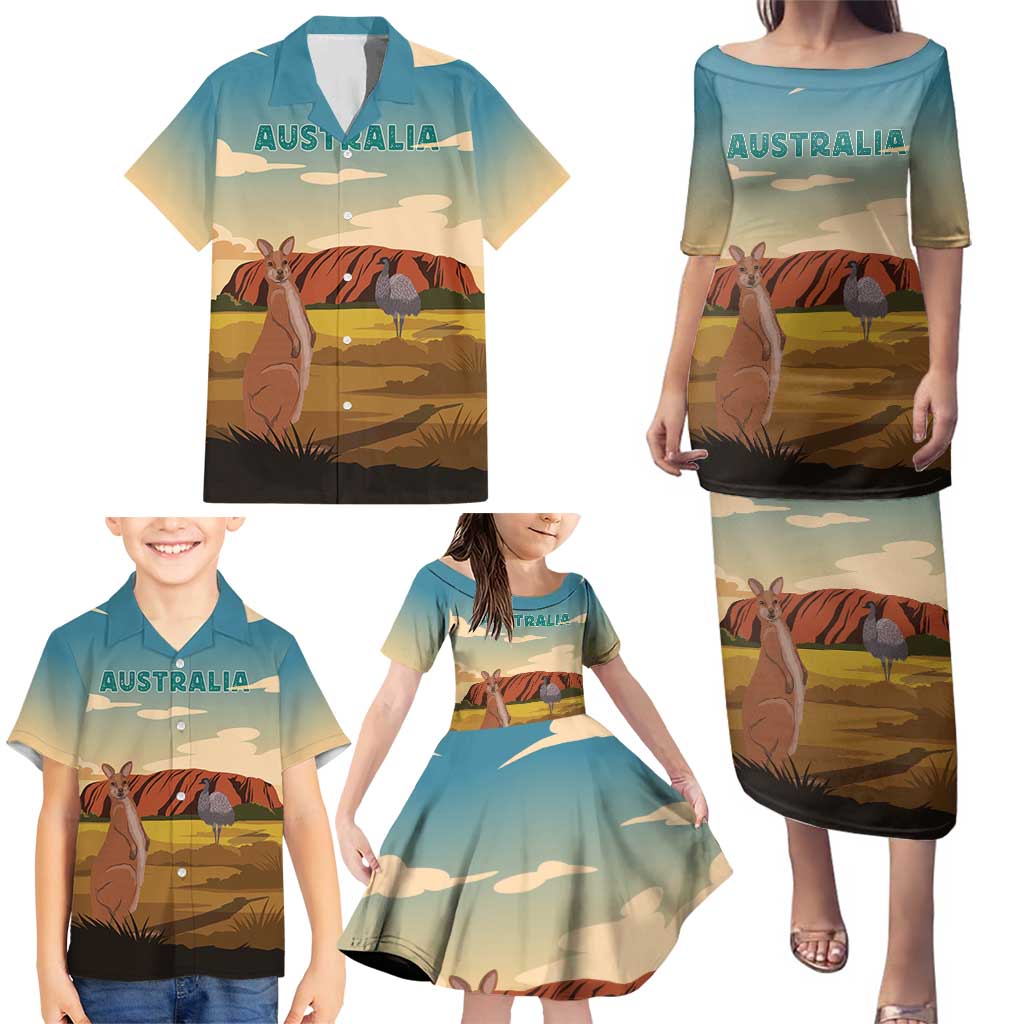 Australia Personalized Family Matching Puletasi and Hawaiian Shirt Uluru Scenery