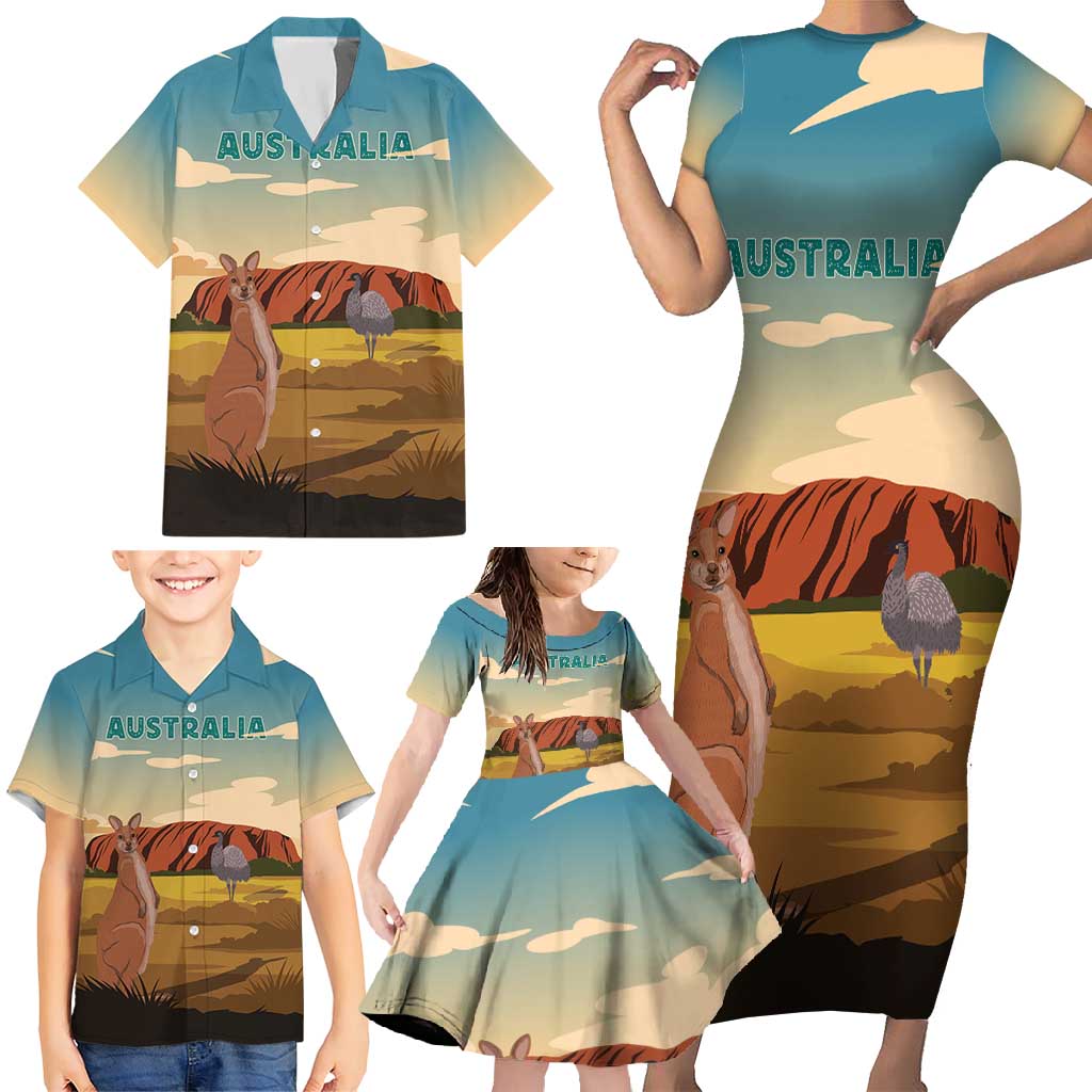 Australia Personalized Family Matching Short Sleeve Bodycon Dress and Hawaiian Shirt Uluru Scenery