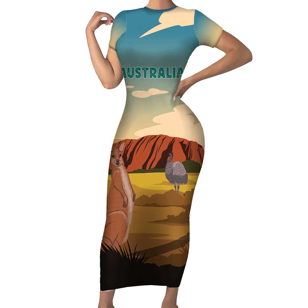 Australia Personalized Family Matching Short Sleeve Bodycon Dress and Hawaiian Shirt Uluru Scenery