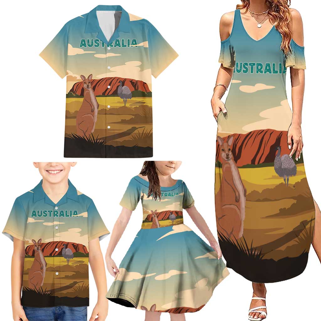 Australia Personalized Family Matching Summer Maxi Dress and Hawaiian Shirt Uluru Scenery