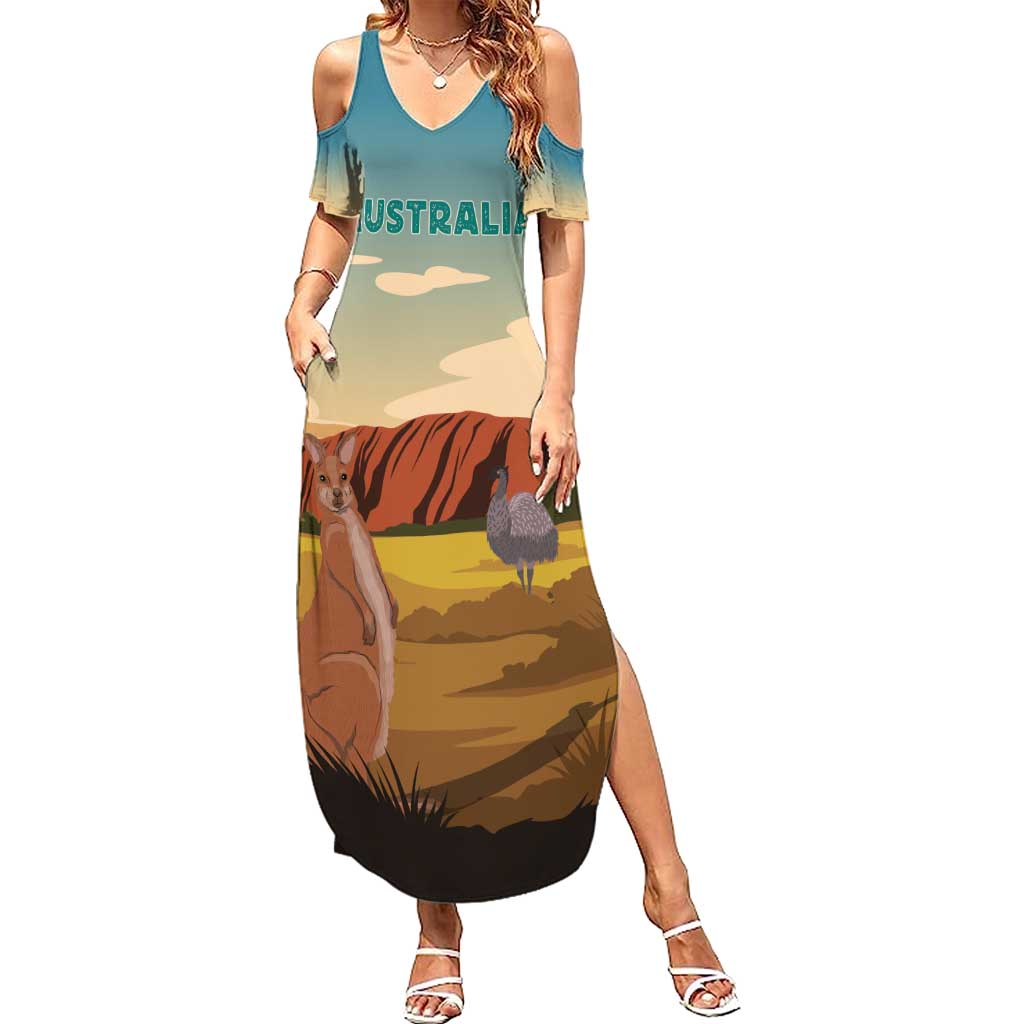 Australia Personalized Family Matching Summer Maxi Dress and Hawaiian Shirt Uluru Scenery