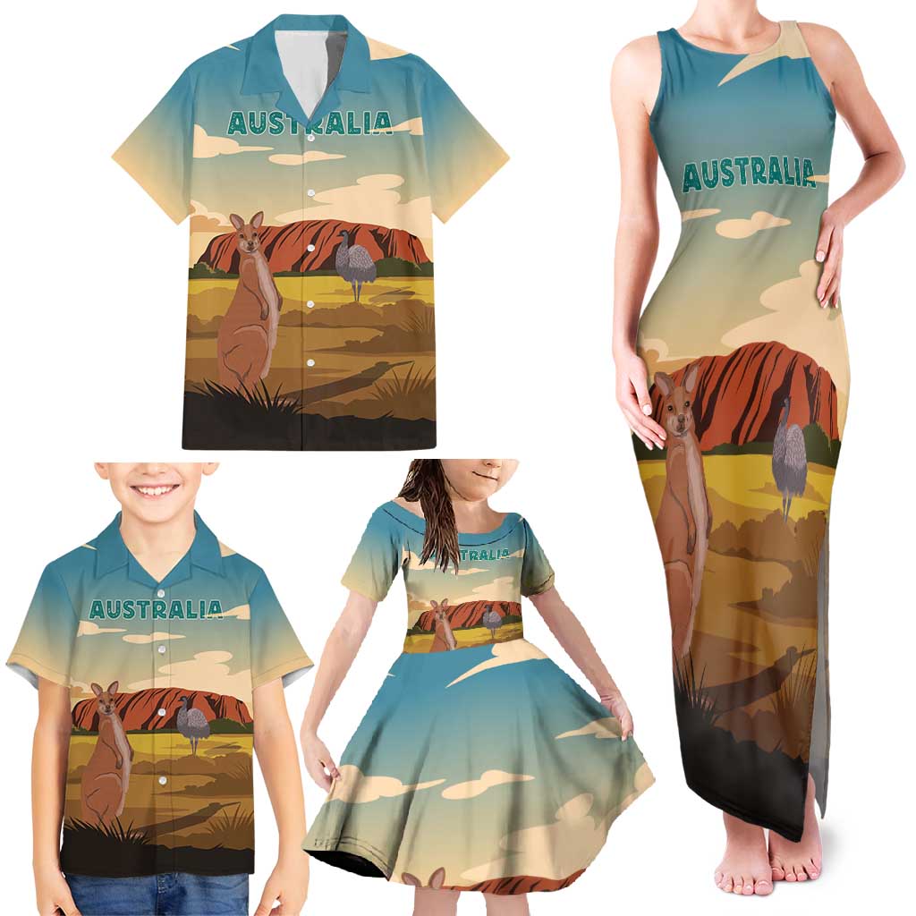 Australia Personalized Family Matching Tank Maxi Dress and Hawaiian Shirt Uluru Scenery