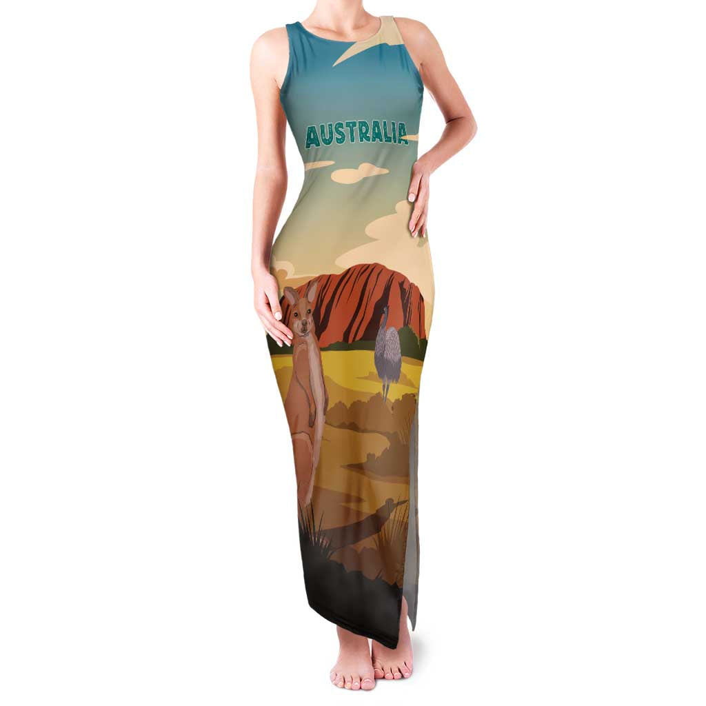 Australia Personalized Family Matching Tank Maxi Dress and Hawaiian Shirt Uluru Scenery