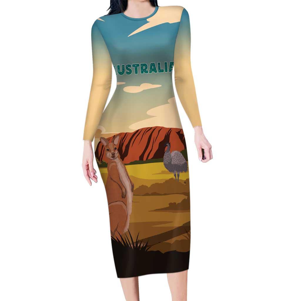 Australia Personalized Long Sleeve Bodycon Dress Uluru Scenery