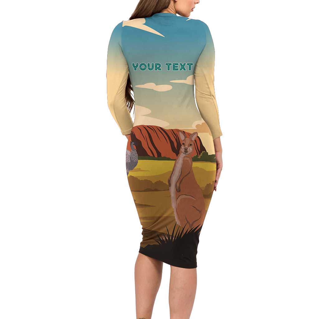 Australia Personalized Long Sleeve Bodycon Dress Uluru Scenery