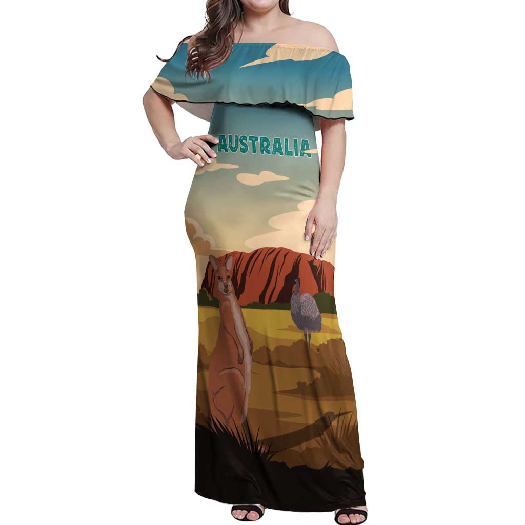 Australia Personalized Off Shoulder Maxi Dress Uluru Scenery