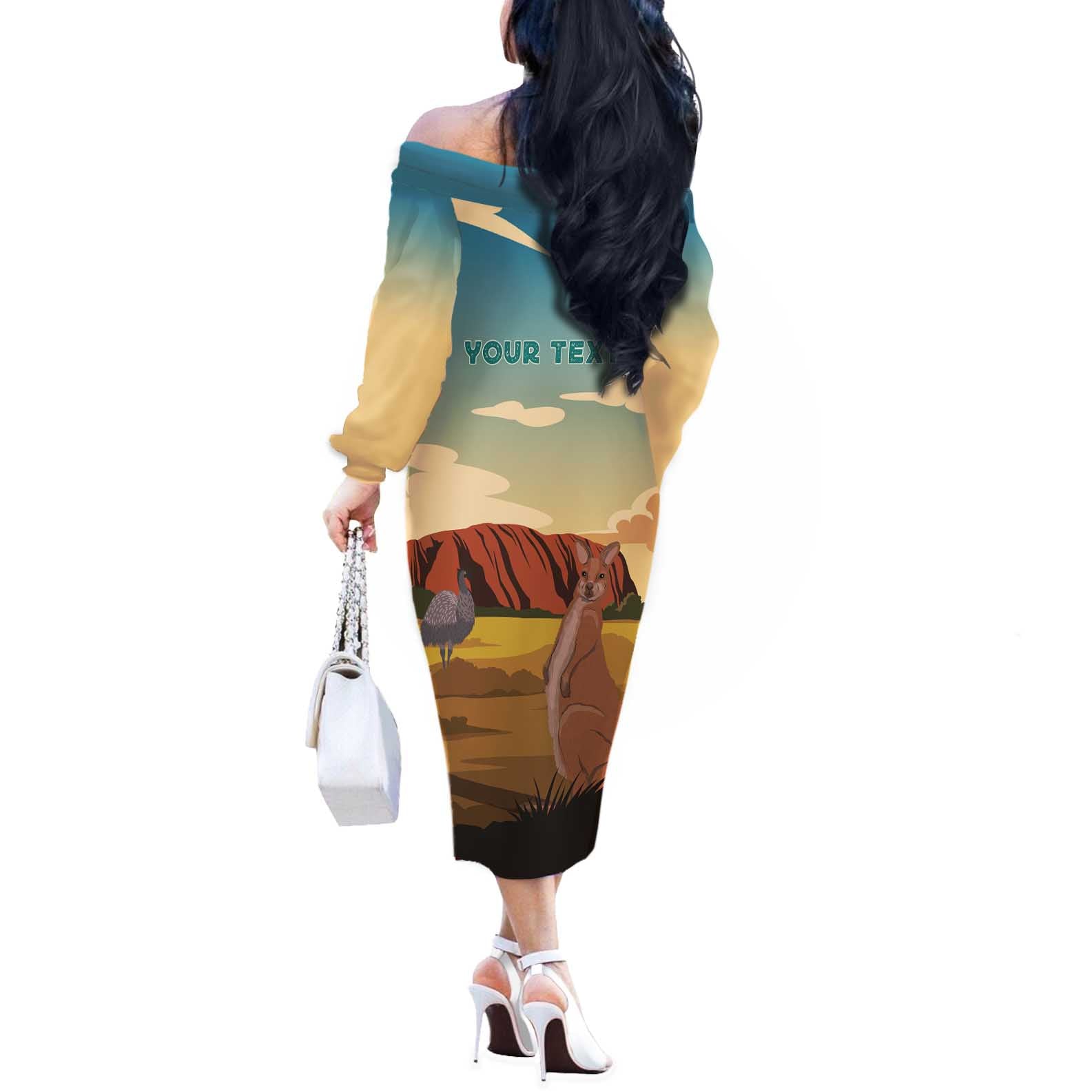 Australia Personalized Off The Shoulder Long Sleeve Dress Uluru Scenery