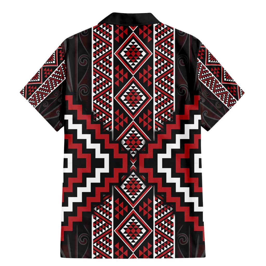 Red Tukutuku Pattern Aotearoa Family Matching Mermaid Dress and Hawaiian Shirt Niho Taniwha and Puhoro Motifs