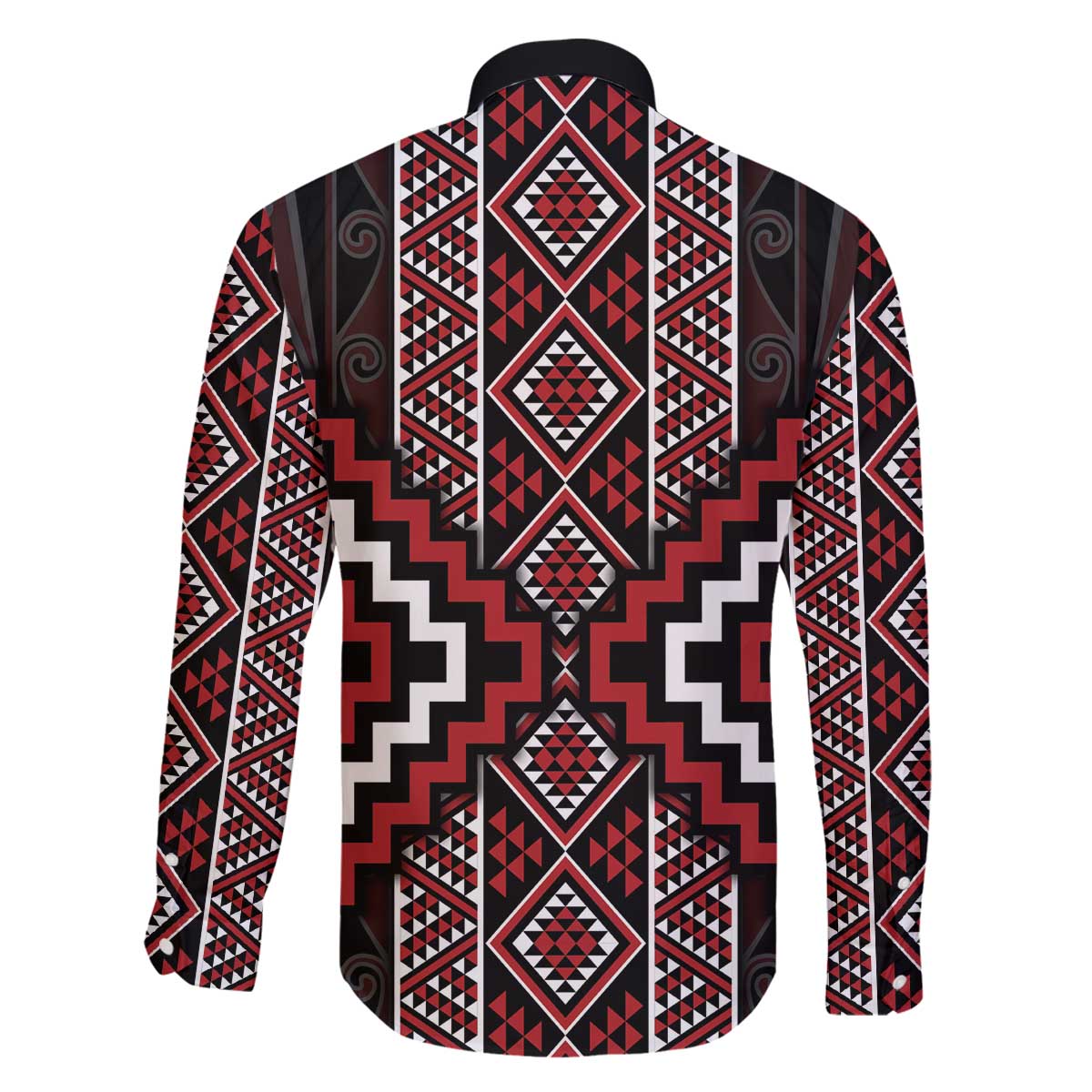 Red Tukutuku Pattern Aotearoa Family Matching Off The Shoulder Long Sleeve Dress and Hawaiian Shirt Niho Taniwha and Puhoro Motifs