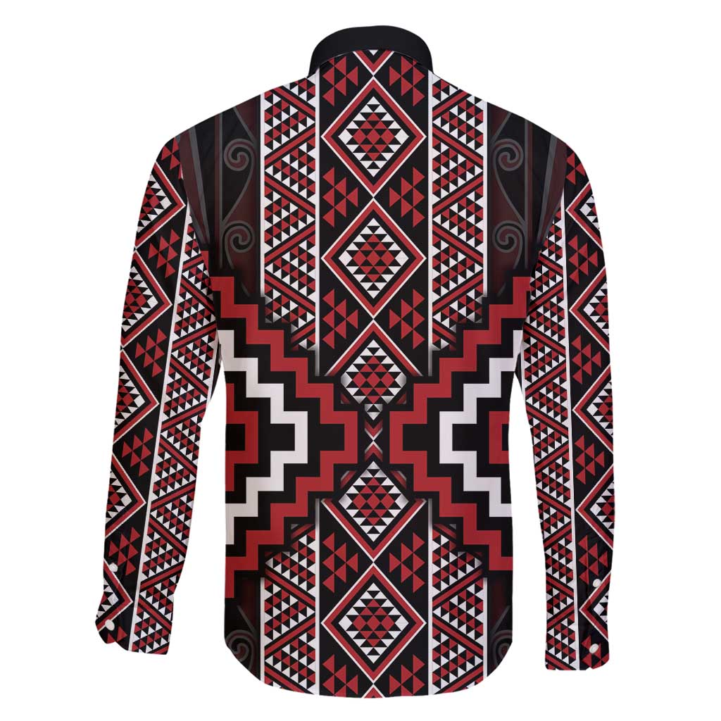 Red Tukutuku Pattern Aotearoa Family Matching Puletasi and Hawaiian Shirt Niho Taniwha and Puhoro Motifs